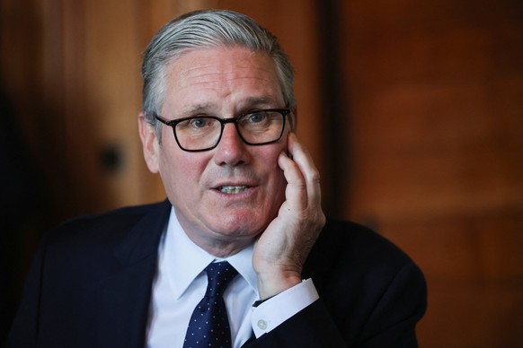 Britain's Prime Minister Keir Starmer answer questions from the media on the sidelines of the G7 summit, in Thonon-les-Bains, France, Wednesday, June 17, 2026. (Isabel Infantes/Pool Photo via AP) ...