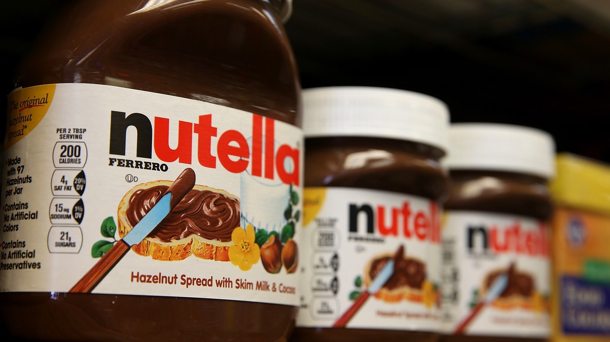 SAN FRANCISCO, CA - AUGUST 18: Jars of Nutella are displayed on a shelf at a market on August 18, 2014 in San Francisco, California. The threat of a Nutella shortage is looming after a March frost in  ...