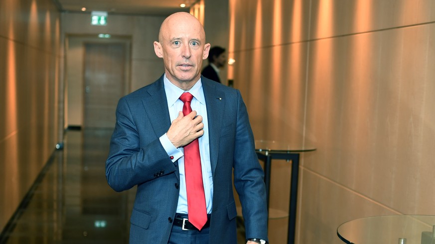 Patrik Gisel, CEO Raiffeisen Gruppe an der Bilanzmedienkonferenz in Zuerich am Freitag, 2. Maerz 2018. (KEYSTONE/Walter Bieri)