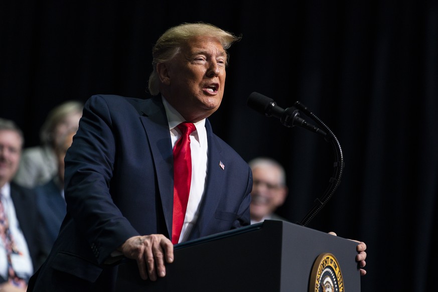 President Donald Trump speaks at the North Carolina Opportunity Now Summit, at Central Piedmont Community College, Friday, Feb. 7, 2020, in Charlotte, N.C. (AP Photo/Evan Vucci)
Donald Trump