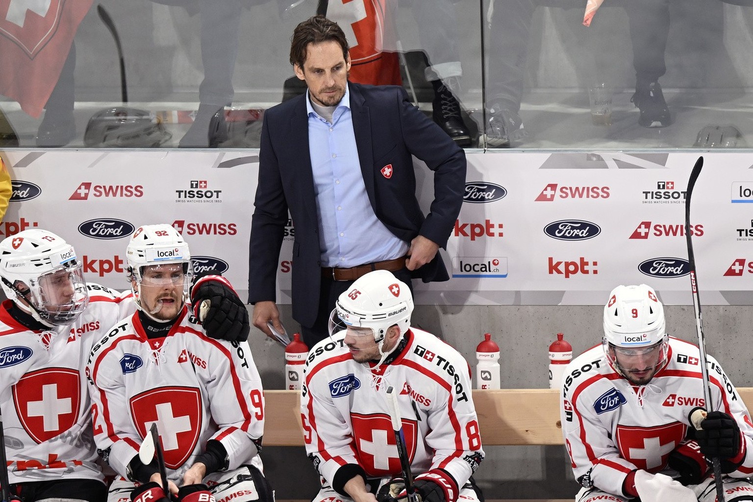 Switzerland&#039;s Head Coach Patrick Fischer during the Euro Hockey Tour - Swiss Ice Hockey Games .between Switzerland and Finland on Sunday, 17. December 2023, in Zuerich. .(KEYSTONE/Walter Bieri )