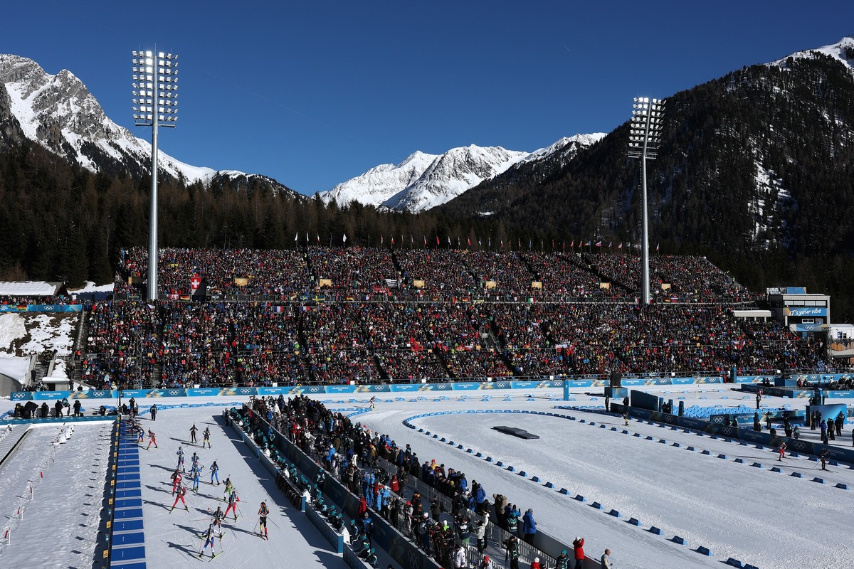 ANTHOLZ-ANTERSELVA, ITALY - FEBRUARY 15: A general view in the Women's Biathlon 10km Pursuit on day nine of the Milano Cortina 2026 Winter Olympic games at Anterselva Biathlon Arena on February 1 ...