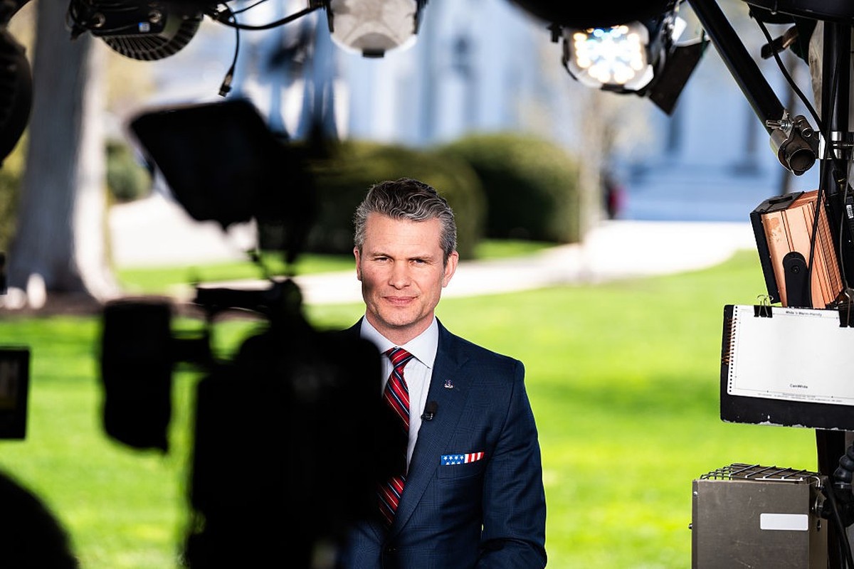 WASHINGTON, DC March 21, 2025:

US Secretary of Defense Pete Hegseth does a TV hit outside of the White House on Friday March 21, 2025. 

(Photo by Demetrius Freeman/The Washington Post via Getty Imag ...