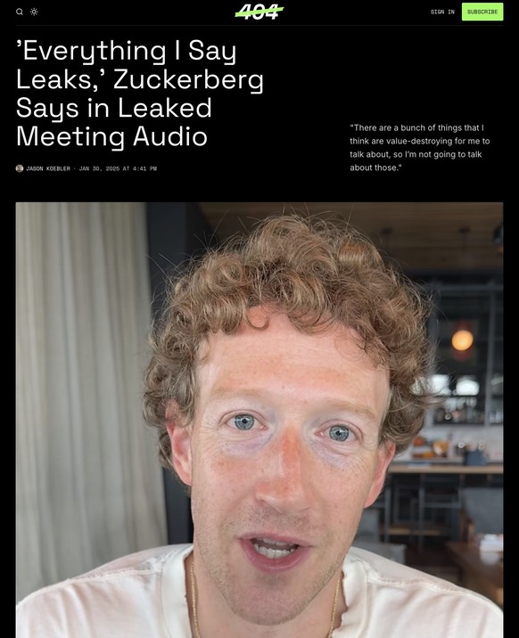 Titel zu Artikel über Leaks beim Meta-Konzern