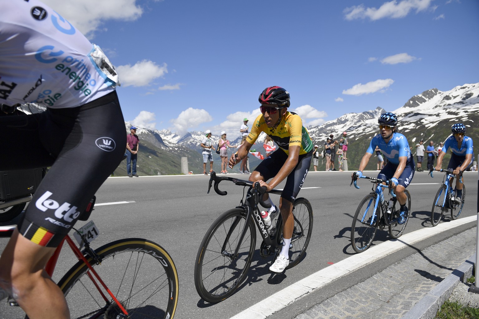 Leader Egan Bernal from Colombia of Team Ineos at the Furka pass during the ninth and final stage, a 101.5 km race with start and finish in Goms, Switzerland, at the 83rd Tour de Suisse UCI ProTour cy ...