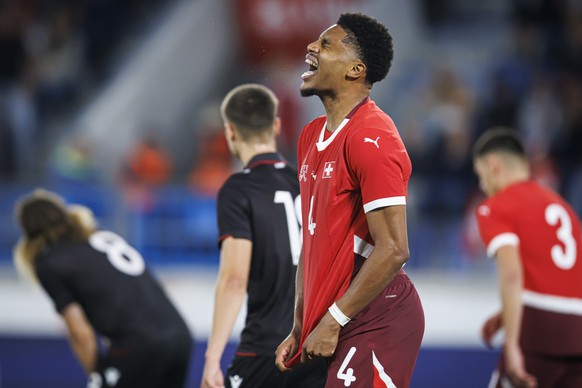 Switzerland&#039;s Aurele Amenda reacts during the Under 21 UEFA Euro 2025 Qualifying Group E soccer match between Switzerland and Albania, at the stade de la Tuiliere stadium, in Lausanne, Switzerlan ...