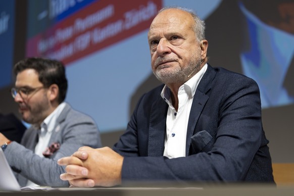 Filippo Leutenegger, Parteipraesident der FDP Kanton Zuerich am Parteitag der FDP Kanton Zuerich, am Samstag, 14. September 2024 im Careum Auditorium in Zuerich. (KEYSTONE/Til Buergy)