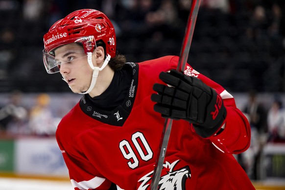 Theo Rochette (LHC) en action lors du match du championnat suisse de hockey sur glace de National League entre Lausanne HC, LHC, et ZSC Lions le jeudi 14 novembre 2024 a la patinoire de la Vaudoise ar ...