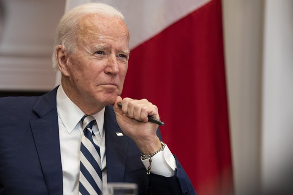 epa09045542 US President Joe Biden participates in a virtual bilateral meeting with President Andres Manuel Lopez Obrador of Mexico in the Roosevelt Room of the White House in Washington, DC, USA, 01  ...