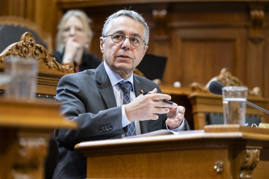 Bundesrat Ignazio Cassis spricht waehrend der Debatte um das Vertragspaket mit der EU, Bilaterale III, an der Herbstsession der Eidgenoessischen Raete, am Mittwoch, 30. September 2026 im Staenderat in ...