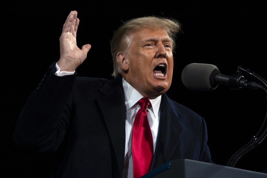 President Donald Trump speaks at a campaign rally for Senate Republican candidates, Sen. Kelly Loeffler, R-Ga., and Sen. David Perdue, R-Ga., at Valdosta Regional Airport, Saturday, Dec. 5, 2020, in V ...