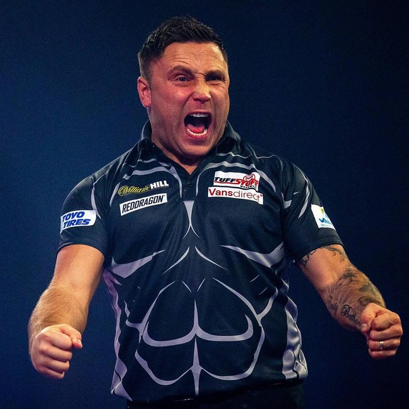 William Hill World Darts Championship 30/12/2020. Gerwyn Price Wales reacts during the Fourth Round of the William Hill World Darts Championship at Alexandra Palace, London, United Kingdom on 30 Decem ...