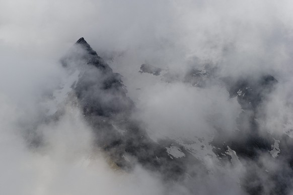 A helicopter view shows the Lagginhorn Mountain, near Saas-Grund, Switzerland, Tuesday, July 3, 2012. Five foreign climbers have been killed in the southern canton of Valais when they fell while desce ...