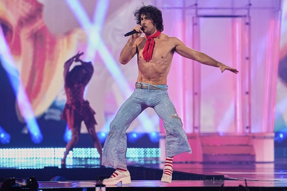 Go-Jo from Australia performs the song &quot;Milkshake Man&quot; during the dress rehearsal for the second semi-final of the 69th Eurovision Song Contest, in Basel, Switzerland, Wednesday, May 14, 202 ...