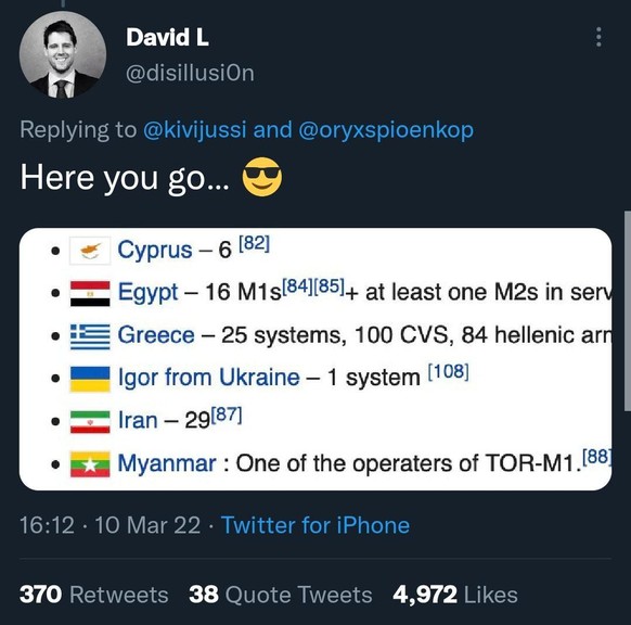 «Das ist Igor. Ihm gehört jetzt ein 20-Mio-teures Flugabwehr-System der Russen»\nIch feier solche Tweets aus der Ukraine als das was sie sind, Shitposts in einem Medienkrieg. Schon die Form wie&#039;s ...