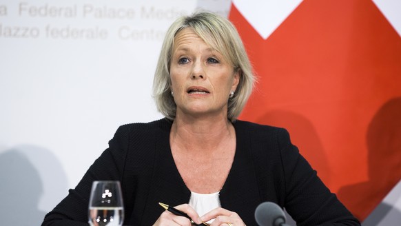 Elisabeth Schneider-Schneiter, Nationalraetin CVP-BL, spricht waehrend einer Medienkonferenz ueber die Bilanz der Mercosur-Reise, am Dienstag, 8. Mai 2018 in Bern. (KEYSTONE/Peter Klaunzer)