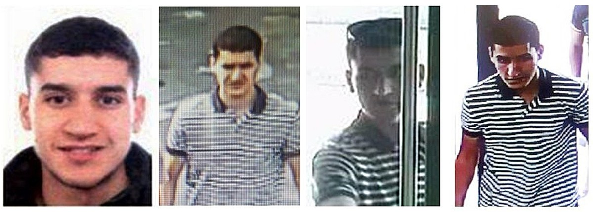 epa06154615 A handout combo photo made available by Catalonian local police forces Mossos d'esquadra on 21 August 2017 shows Younes Abouyaaqoub, the alleged terrorist who was believed to be drivi ...