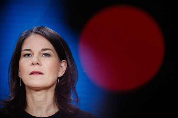 epa11449806 German Foreign Minister Annalena Baerbock attends a joint press conference with Latvian foreign minister at the Foreign Ministry in Berlin, Germany, 01 July 2024. German Foreign Minister A ...