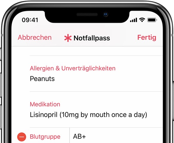 Im Handy gespeicherte Infos zu Allergien, Medikamenten, Krankheiten etc. können im Notfall Leben retten.