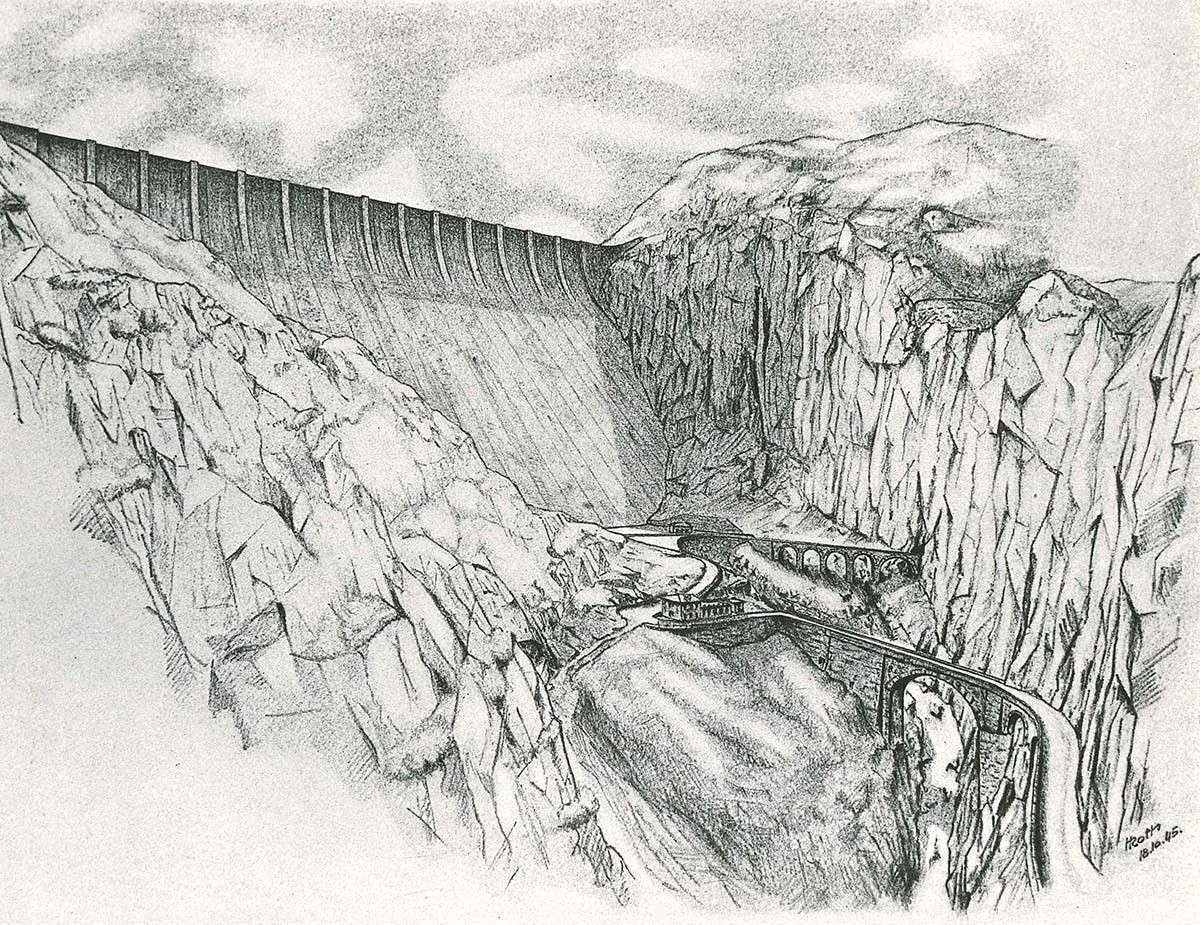 Diese Visualisierung zeigt die Staumauer im Urserental.
