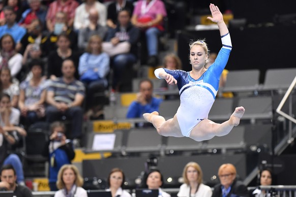 Giulia Steingruber of Switzerland performs during the floor exercise during the Women&#039;s Apparatus Finals at the European Men&#039;s and Women&#039;s Artistic Gymnastics Championships at the Postf ...