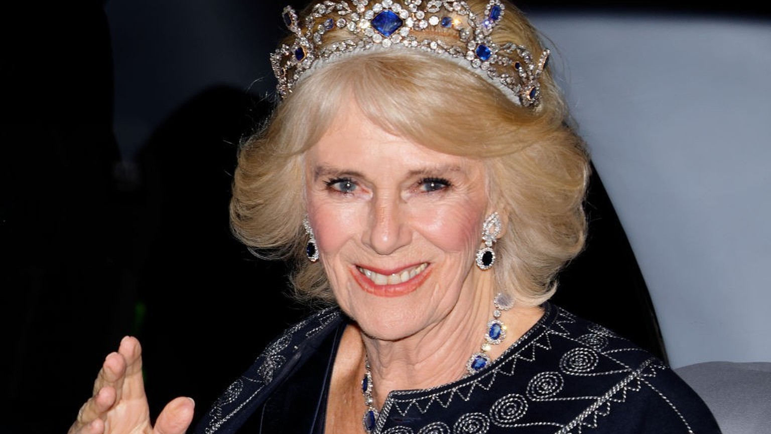 LONDON, UNITED KINGDOM - DECEMBER 06: (EMBARGED FOR PUBLICATION IN UK NEWSPAPERS UNTIL 24 HOURS AFTER CREATE DATE AND TIME) Camilla, Queen Consort arrives at the annual reception for members of the D...