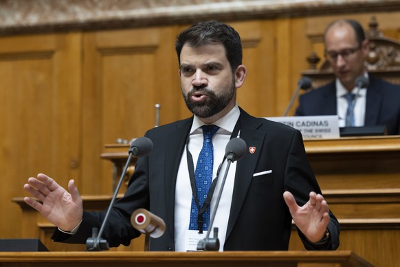 Damien Cottier, Swiss representative in the Council of Europe, speaks during the parliamentary conference &quot;Elections in times of crisis&quot; at the National Assembly hall in the Swiss parliament ...