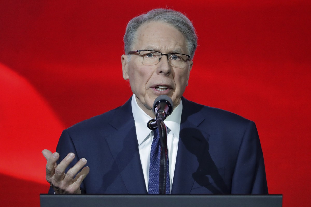 National Rifle Association executive vice president Wayne LaPierre speaks during the Leadership Forum at the NRA-ILA Meeting at the George R. Brown Convention Center Friday, May 27, 2022, in Houston.  ...