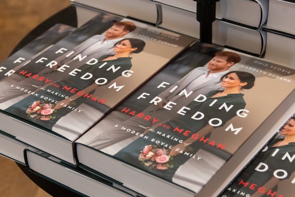Copies of the book Finding Freedom, Harry and Meghan and the Making of a Modern Royal Family, by Omid Scobie and Carolyn Durand, on display in bookstores in London.  The book was published on August 11...