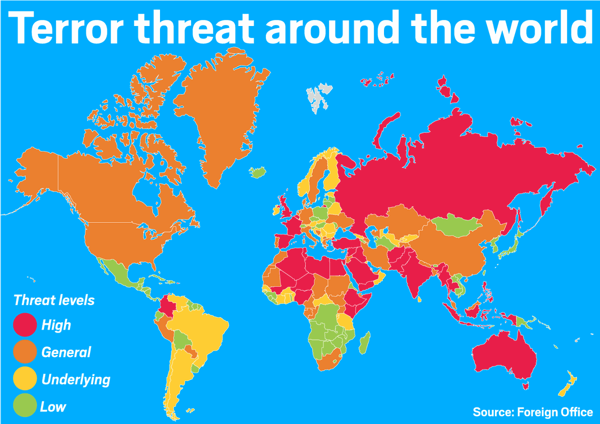 England, Frankreich, Spanien oder Australien haben laut dieser Warnkarte die gleiche Terror-Gefahrenstufe wie der Irak und Syrien. Auch so kann man Terrorangst schüren und dann nach mehr staatlicher Ü ...