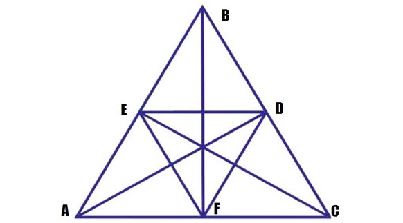 Nur einer von sechzehn sieht hier alle Dreiecke â gehÃ¶rst du dazu?
FÃ¼r diese Figur benÃ¶tige ich 6 Punkte (A-F).
Von den Ã¤usseren Punkten (A-C) kann ich drei mal drei Punkte miteineinander verbi ...