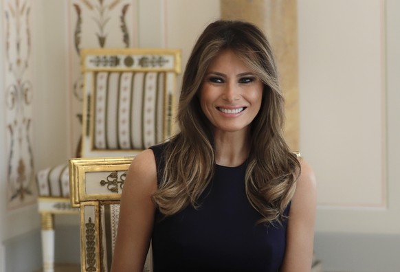 U.S. First Lady Melania Trump smiles during a meeting with Poland&#039;s First Lady Agata Kornhauser-Duda, at the Belvedere palace in Warsaw, Poland, Thursday, July 6, 2017.(AP Photo/Petr David Josek)