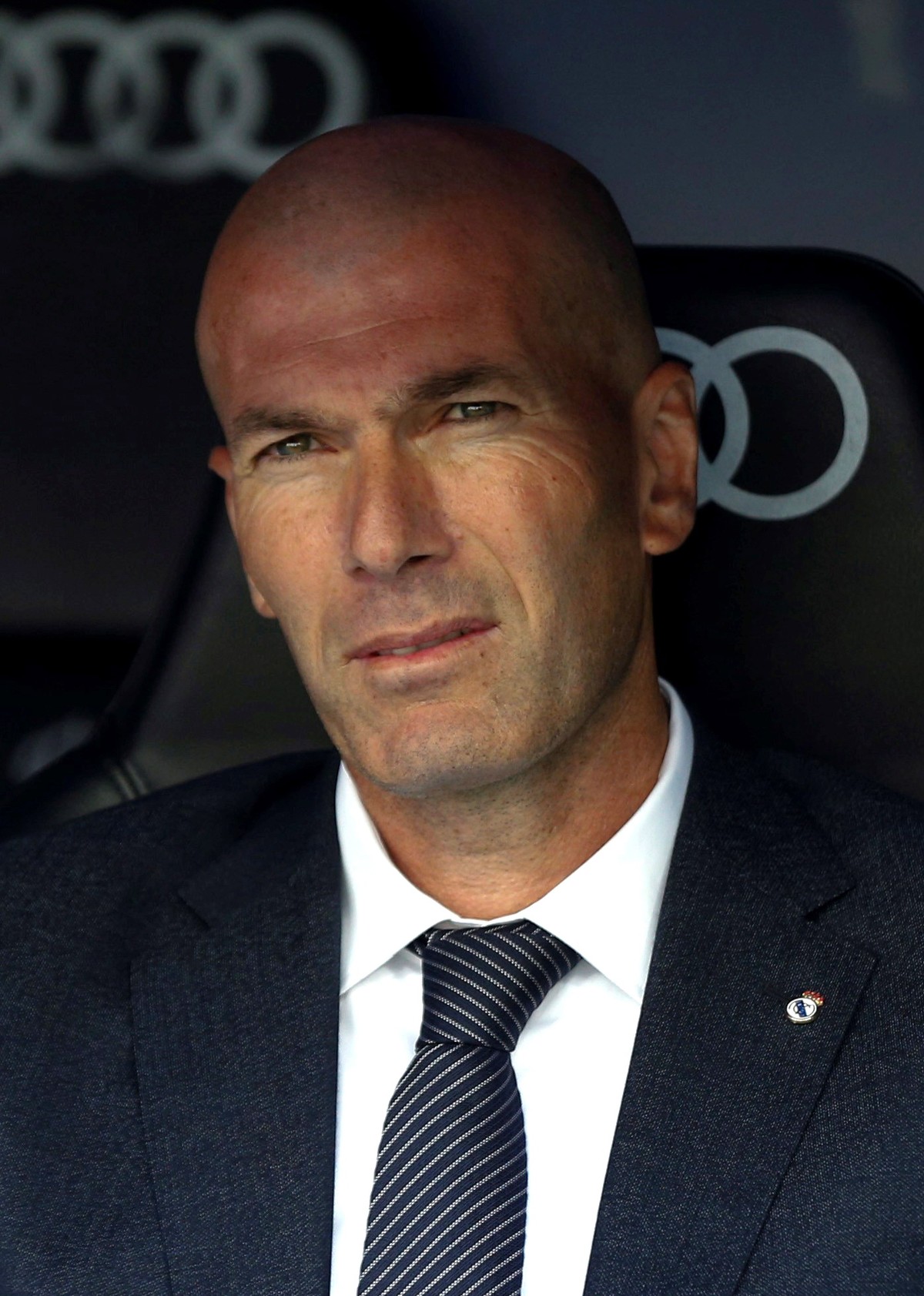 epa07583818 Real Madrid's head coach Zinedine Zidane reacts at the bench during the Spanish LaLiga soccer match against Real Betis at Santiago Bernabeu stadium in Madrid, Spain, 19 May 2019. EPA/ ...