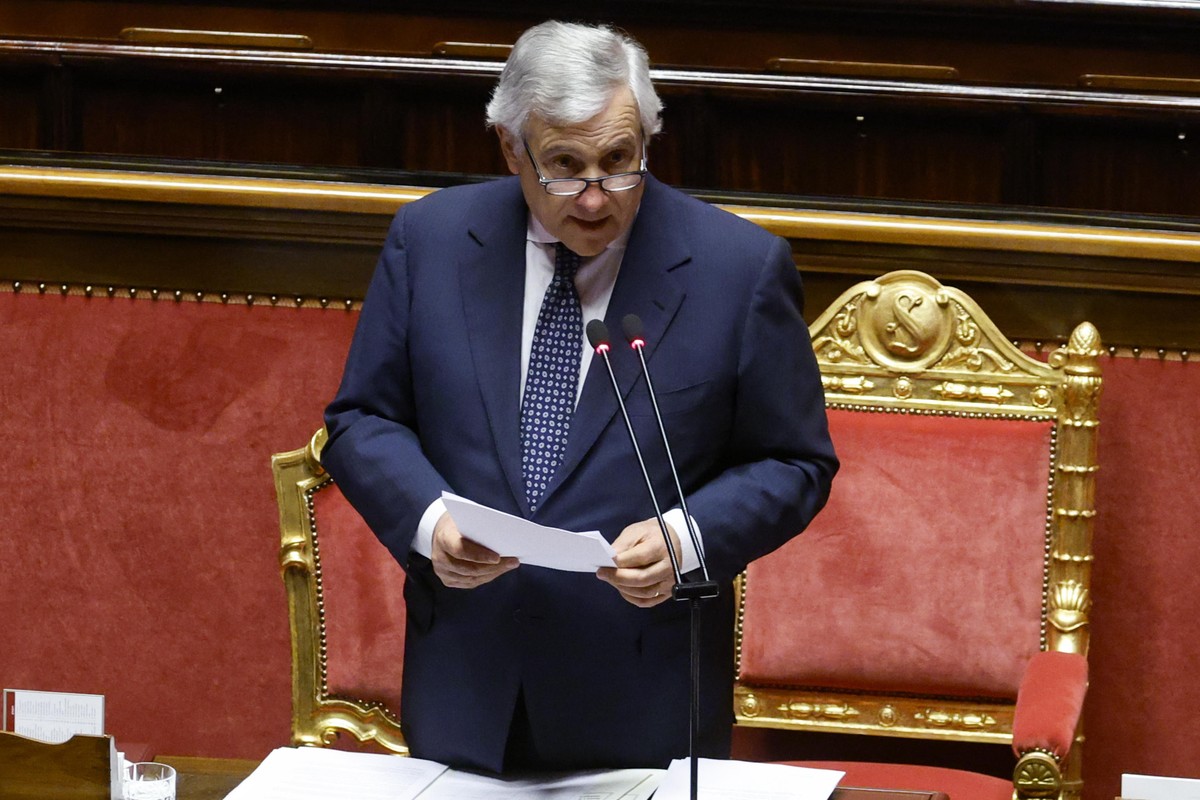 epa13141890 Italian Deputy Prime Minister and Minister of Foreign Affairs Antonio Tajani addresses lawmakers during a Question Time session at the Palazzo Madama, the seat of the Italian Senate, in Ro ...