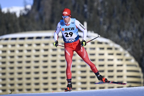 Beda Klee of Switzerland in action during the men&#039;s 20km free style competition at the Davos Nordic FIS Cross Country World Cup in Davos, Switzerland, on Sunday, December 18, 2022. (KEYSTONE/Gian ...