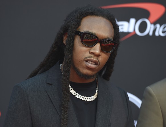 FILE - Takeoff arrives at the ESPY Awards in Los Angeles on July 10, 2019. On Friday, November 11, 2022, fans will gather to remember the slain rapper, a member of the hip-hop trio Migos, in downtown Atla.. .
