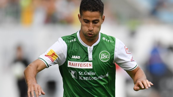 Der St. Galler Nassim Ben Khalifa in Aktion, im Fussball Super League Spiel zwischen dem FC St. Gallen und dem BSC Young Boys, am Sonntag, 27. August 2017, im Kybunpark in St. Gallen. (KEYSTONE/Gian E ...