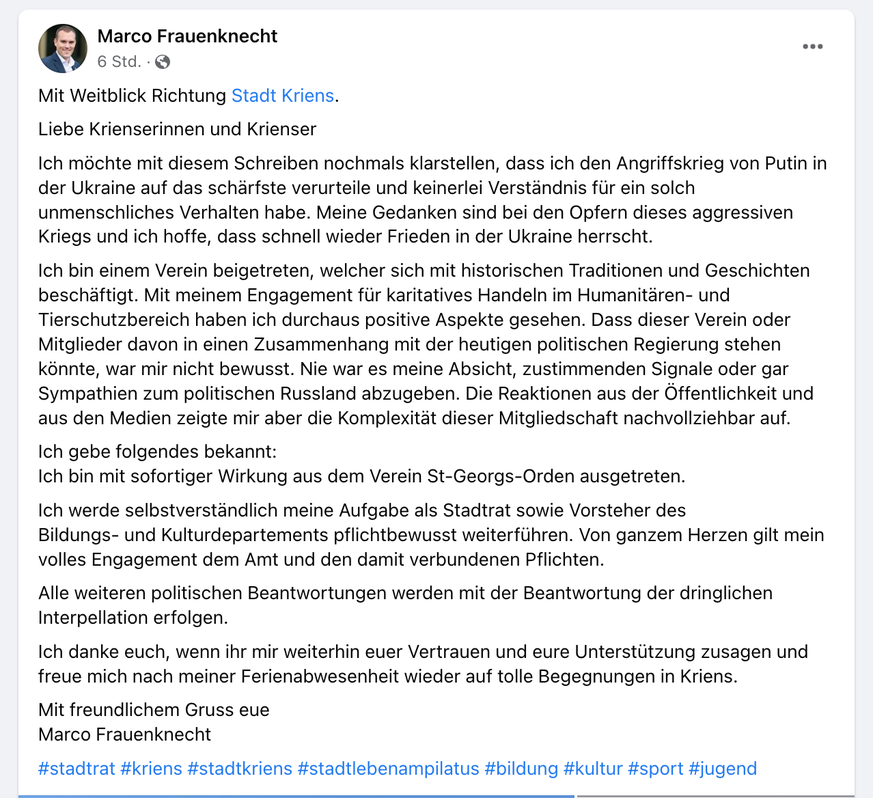 Das Facebook-Posting des Exekutivpolitikers.