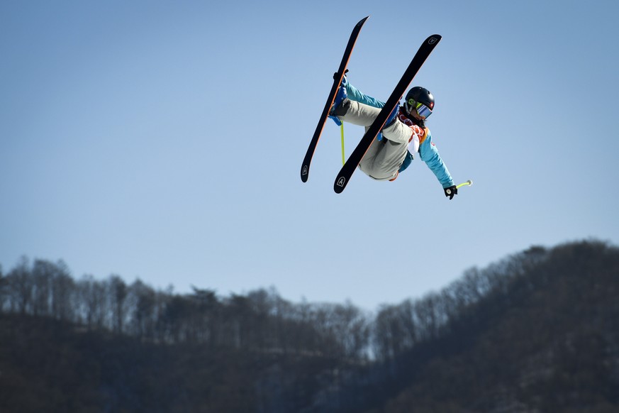 Sarah Hoefflin of Switzerland in action during the women Freestyle Skiing Slopestyle qualifying in the Phoenix Snow Park during the XXIII Winter Olympics 2018 in Pyeongchang, South Korea, on Saturday, ...