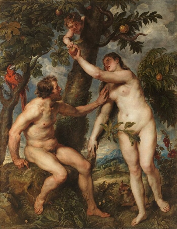 Peter Paul Rubens, Adam und Eva, 1628/29
https://de.m.wikipedia.org/wiki/Datei:Peter_Paul_Rubens_-_Adam_and_Eve,_after_Titian,_between_1628_and_1629.jpg