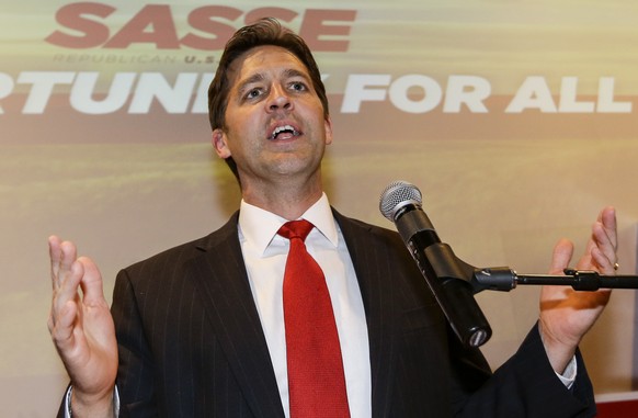 Republican Senator-elect Ben Sasse addresses supporters in Lincoln, Neb., Tuesday, Nov. 4, 2014, after winning the vote for the Nebraska senate seat of retiring Sen. Mike Johanns, R-Neb. Sasse was run ...