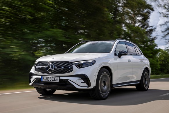 This photo provided by Mercedes-Benz shows the 2025 Mercedes-Benz GLC. It comes in five trim levels and offers an elegant interior and a comfortable ride quality. (Courtesy of Mercedes-Benz USA via AP ...