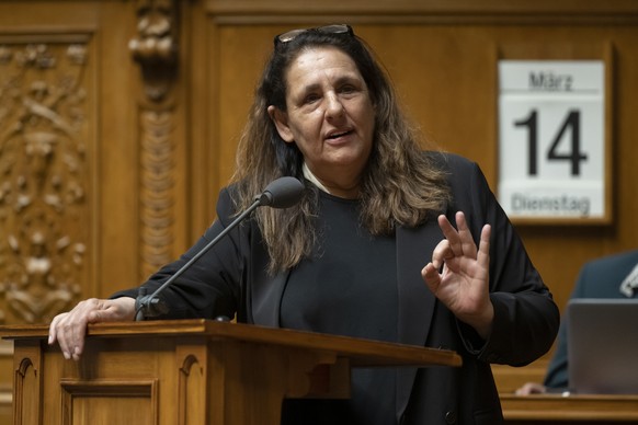 Jacqueline Badran, SP-ZH, spricht waehrend der Fruehlingssession der Eidgenoessischen Raete, am Dienstag, 14. Maerz 2023 im Nationalrat in Bern. (KEYSTONE/Anthony Anex)