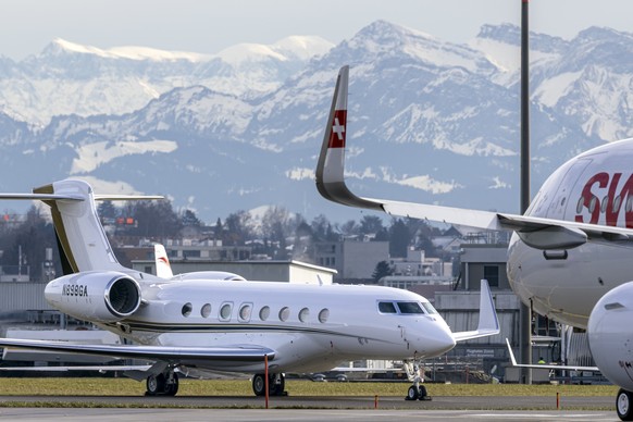 A Gulfstream G650ER N898GA business jet is seen on the tarmac at Zurich Airport on Tuesday, January 13, 2026, in Zurich, Switzerland. Due to the World Economic Forum (WEF) taking place in Davos next w ...