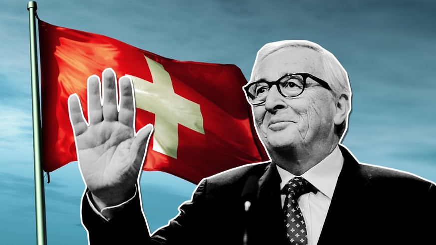 Jean-Claude Juncker und eine Schweizer Flagge.