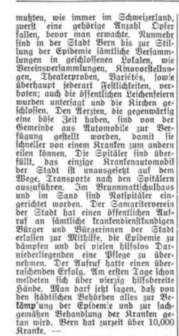 Deutscher BundesprÃ¤sident in QuarantÃ¤ne ++ Weitere Kantone verschÃ¤rfen Regeln
Spanische Grippe 1918 - 1920:
âEs mussten wie immer im Schweizerland zuerst eine gehÃ¶rige Anzahl Opfer fallen, bevo ...