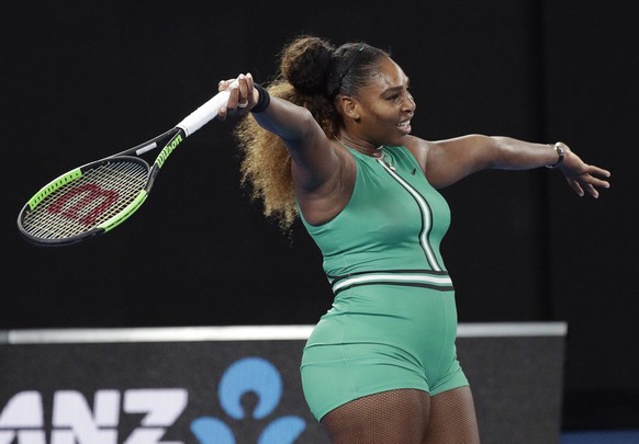 United States&#039; Serena Williams reacts after missing a shot against Canada&#039;s Eugenie Bouchard during their second round match at the Australian Open tennis championships in Melbourne, Austral ...