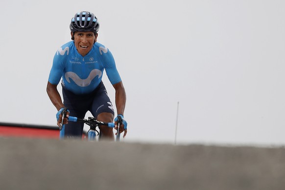 epa06910019 Movistar team rider Nairo Quintana of Colombia approaches the finish line to win the 17th stage of the 105th edition of the Tour de France cycling race over 65km between Bagneres de Luchon ...