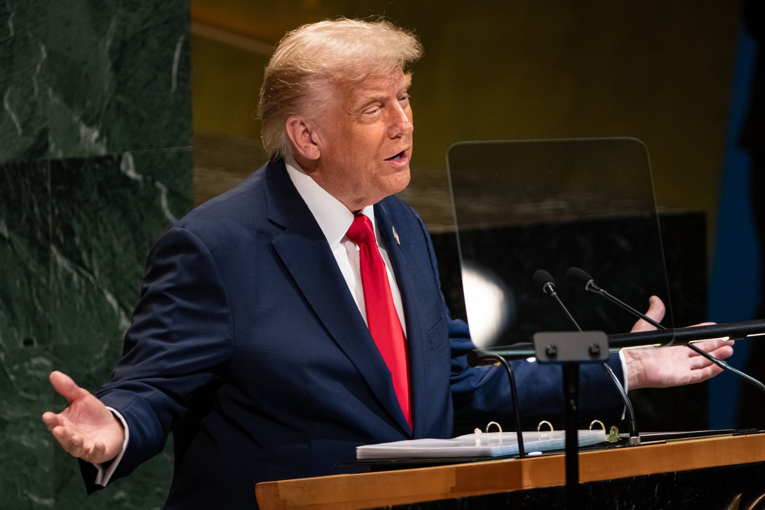 President Donald Trump addresses the 80th session of the United Nations General Assembly, Tuesday, Sept. 23, 2025, at U.N. headquarters. (AP Photo/Angelina Katsanis)
UN General Assembly