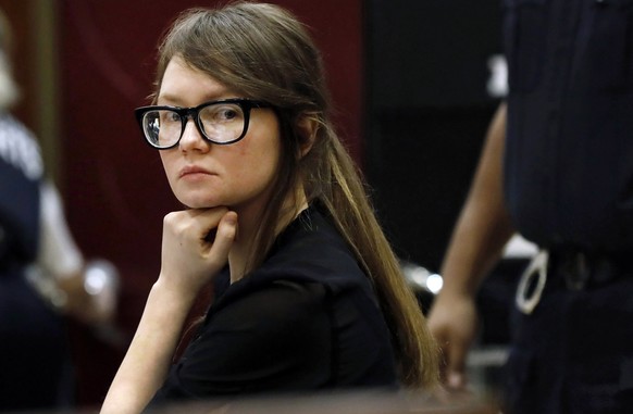 FILE - Anna Sorokin sits at the defense table during jury deliberations in her trial at New York State Supreme Court, on April 25, 2019, in New York. Sorokin, whose exploits posing as a German heiress ...